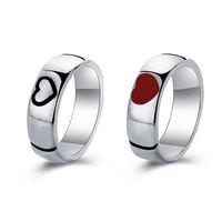 New Creative Simple Cute Contrasting Color Black White Heart Couple Alloy Rings 2-piece Set sku image 1