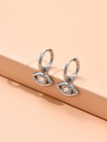 Fashion Eye Titanium Steel Hoop Earrings Hollow Out Inlay Artificial Rhinestones Stainless Steel Earrings main image 2