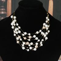 Elegant Round Alloy Beaded Pearl Layered Necklaces 1 Piece sku image 1