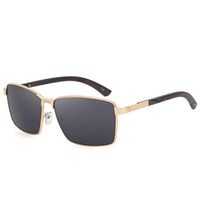 New Square Sunglasses Men's Fashion Metal Wood Grain Leg Sunglasses sku image 4