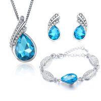 Fashion Floating Crystal Pendant Necklace Earrings Bracelet Three-piece Set sku image 8