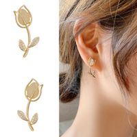Fashion Flower Alloy Plating Diamond Artificial Diamond Ear Studs 1 Pair main image 7