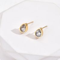 1 Pair Simple Style Water Droplets Plating Inlay 304 Stainless Steel Artificial Diamond 14K Gold Plated Ear Studs main image 1