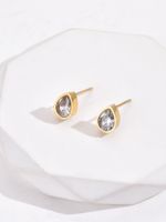 1 Pair Simple Style Water Droplets Plating Inlay 304 Stainless Steel Artificial Diamond 14K Gold Plated Ear Studs sku image 1