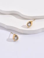 1 Pair Simple Style Water Droplets Plating Inlay 304 Stainless Steel Artificial Diamond 14K Gold Plated Ear Studs main image 3