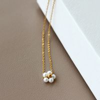 Retro Flower Titanium Steel Beaded Plating Artificial Pearls Pendant Necklace main image 1