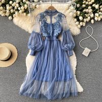 Women's Elegant Round Neck Lace Long Sleeve Solid Color Festival main image 1
