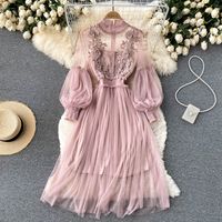 Women's Elegant Round Neck Lace Long Sleeve Solid Color Festival main image 2