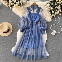Women's Elegant Round Neck Lace Long Sleeve Solid Color Festival main image 7
