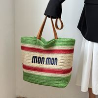 Medium Canvas Letter Fashion Weave Square Zipper Tote Bag main image 1