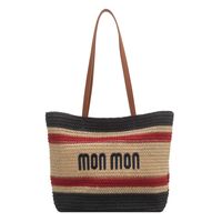 Medium Canvas Letter Fashion Weave Square Zipper Tote Bag sku image 1