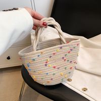 Straw Solid Color Cute Weave Cylindrical Straw Bag main image 4