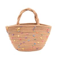 Straw Solid Color Cute Weave Cylindrical Straw Bag sku image 1