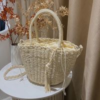 Straw Solid Color Fashion Weave Bucket Type String Bucket Bag main image 1