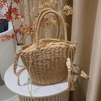 Straw Solid Color Fashion Weave Bucket Type String Bucket Bag main image 3