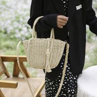 Straw Solid Color Fashion Weave Soft Surface Bucket Type String Bucket Bag main image 5