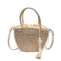 Straw Solid Color Fashion Weave Soft Surface Bucket Type String Bucket Bag sku image 2