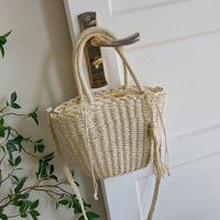 Straw Solid Color Fashion Weave Soft Surface Bucket Type String Bucket Bag main image 1