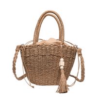 Straw Solid Color Fashion Weave Soft Surface Bucket Type String Bucket Bag sku image 1