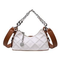 New Fashion Square Pendant Chain Wide Strap Pu Leather Shoulder Bag sku image 5