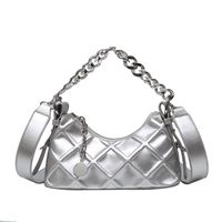 New Fashion Square Pendant Chain Wide Strap Pu Leather Shoulder Bag sku image 4