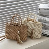 Straw Solid Color Basic Pearl Weave String Straw Bag main image 5