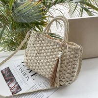 Straw Solid Color Basic Pearl Weave String Straw Bag main image 3