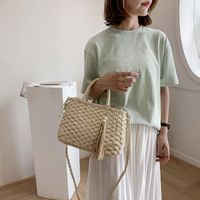 Straw Solid Color Basic Pearl Weave String Straw Bag main image 2