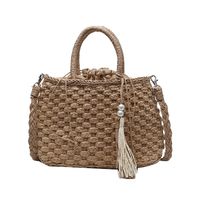 Straw Solid Color Basic Pearl Weave String Straw Bag main image 4