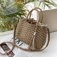 Straw Solid Color Basic Pearl Weave String Straw Bag main image 1