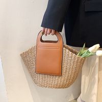 Casual Style Medium Capacity  Pu Leather Woven Straw Tote Bag main image 1