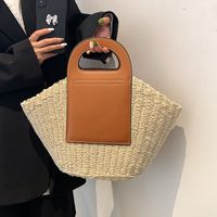 Casual Style Medium Capacity  Pu Leather Woven Straw Tote Bag main image 5