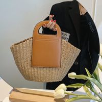 Casual Style Medium Capacity  Pu Leather Woven Straw Tote Bag main image 4