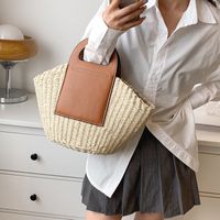 Casual Style Medium Capacity  Pu Leather Woven Straw Tote Bag main image 2