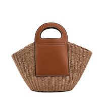 Casual Style Medium Capacity  Pu Leather Woven Straw Tote Bag main image 3