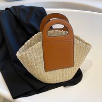 Casual Style Medium Capacity  Pu Leather Woven Straw Tote Bag sku image 2