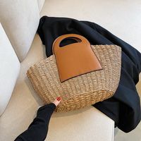 Casual Style Medium Capacity  Pu Leather Woven Straw Tote Bag sku image 1