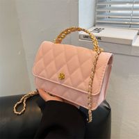 Trendy Solid Color Square Rhombic Pattern Pu Leather Portable Crossbody Bag main image 1