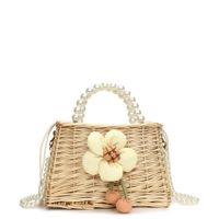 Straw Solid Color Cute Weave Square String Square Bag sku image 1