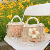 Straw Solid Color Cute Weave Square String Square Bag main image 4