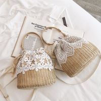 Small Straw Solid Color Fashion Weave Soft Surface Bucket Shape String Straw Bag main image 5