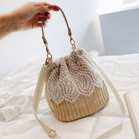 Small Straw Solid Color Fashion Weave Soft Surface Bucket Shape String Straw Bag main image 4