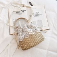 Small Straw Solid Color Fashion Weave Soft Surface Bucket Shape String Straw Bag sku image 2