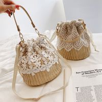 Small Straw Solid Color Fashion Weave Soft Surface Bucket Shape String Straw Bag main image 1