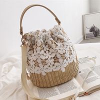 Small Straw Solid Color Fashion Weave Soft Surface Bucket Shape String Straw Bag main image 3