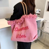 Casual Style Letters Pattern Chain Strap Large Capacity Canvas Tote Bag main image 6