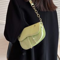 Trendy Solid Color Chain Strap Small Size Pu Leather Underarm Saddle Bag main image 3
