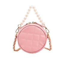 2022 New Fashion Rhombus Pearl Chain Small Round Single Shoulder Messenger Bag sku image 4