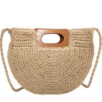 Straw Solid Color Vacation Weave Soft Surface Oval Zipper Straw Bag main image 2
