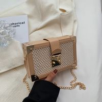 2022 Summer New Style Shoulder Chain Messenger Straw Woven Box Bag sku image 1